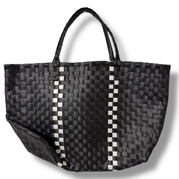 Kate Spade Large Black White Woven Tote Bag Top Handle Shopper - Picture 4 of 8